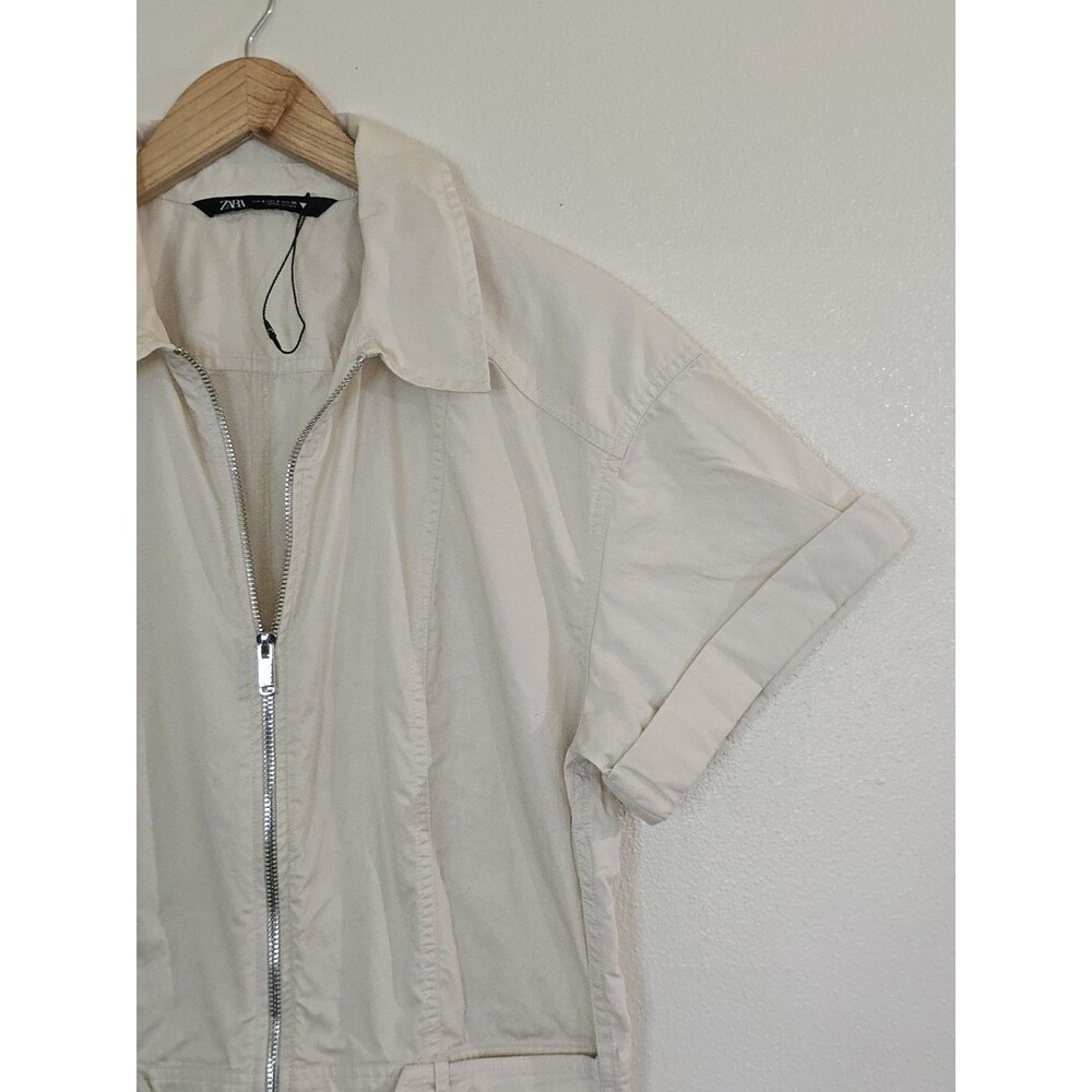 Zara Cream Short-Sleeve Utility Jumpsuit - Picture 2 of 12